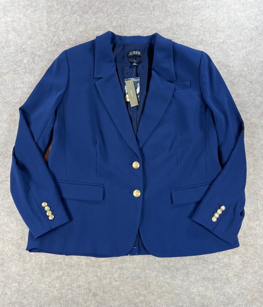 NWT J. Crew Willa Blazer Womens Size 20 Blue Gold Buttons Preppy Office